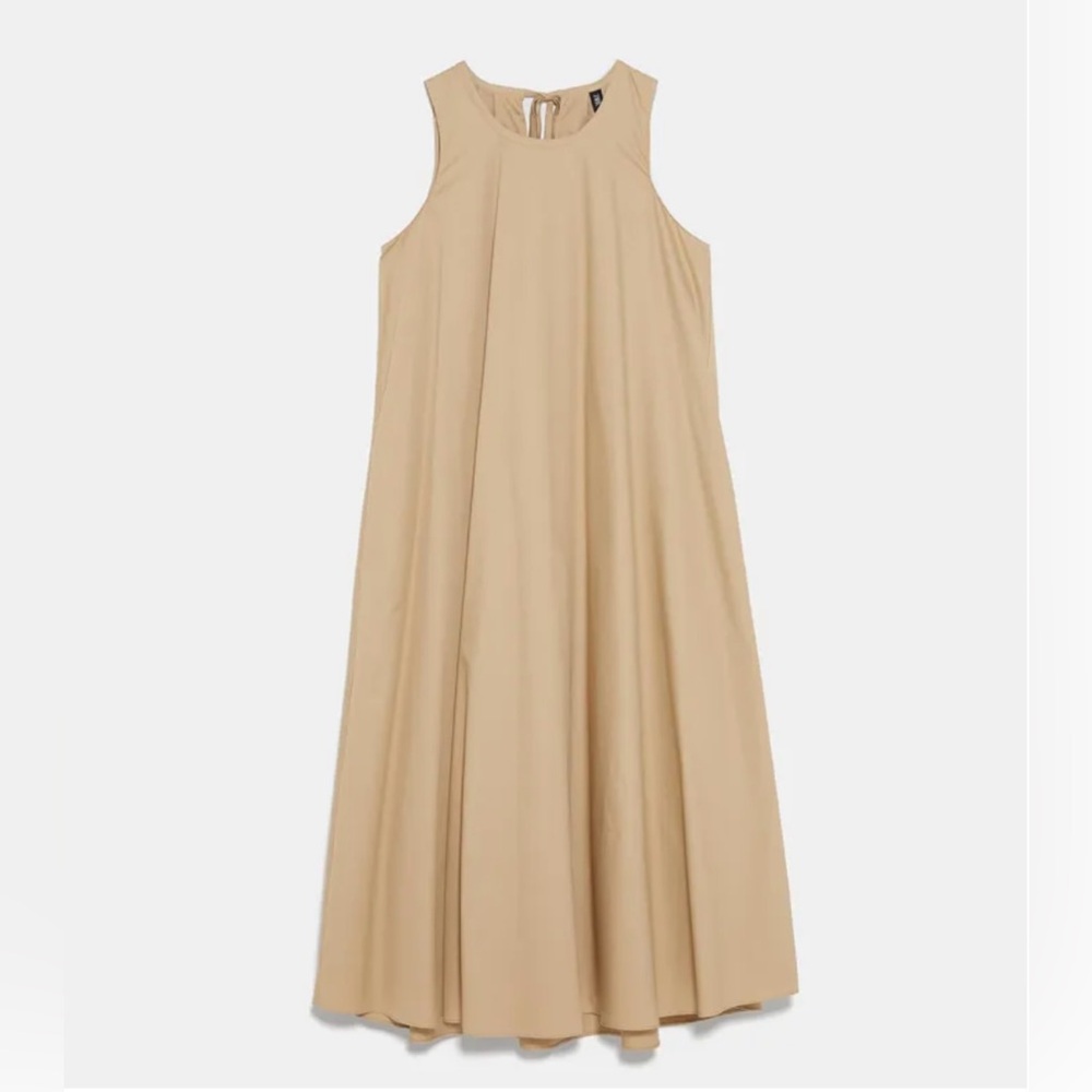 [NWT] ZARA BEIGE COTTON POPLIN MAXI DRESS 7901/202 Size XS Fits like S